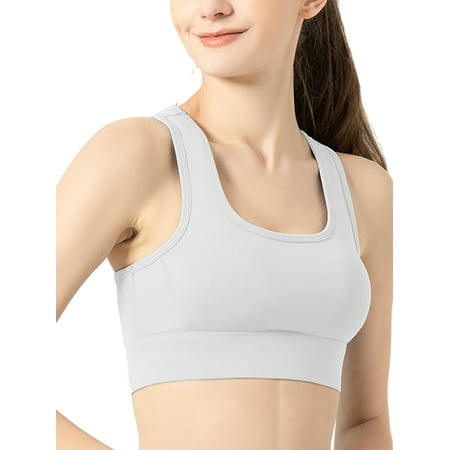 

Cindysus Ladies Soft Solid Color Racerback Women Basic Sports Bra Anti-shock Summer U Neck Casual Crop Top