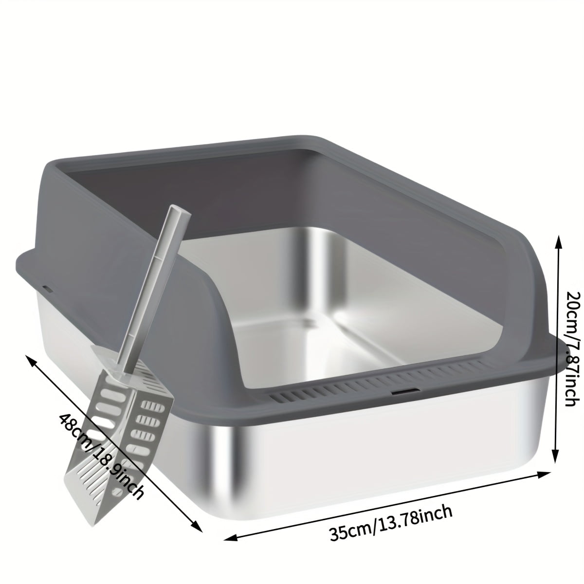 Stainless Steel Litter Box for Cats, Medium & Large Metal Litter Pan with High Walls, Non-Stick, Anti-Leak, Easy Clean Indoor  Toilet Tray with Scoop