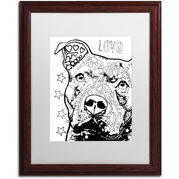 Trademark Fine Art "Thoughtful Pitbull CB 1" Canvas Art by Dean Russo, White Matte, Wood Frame