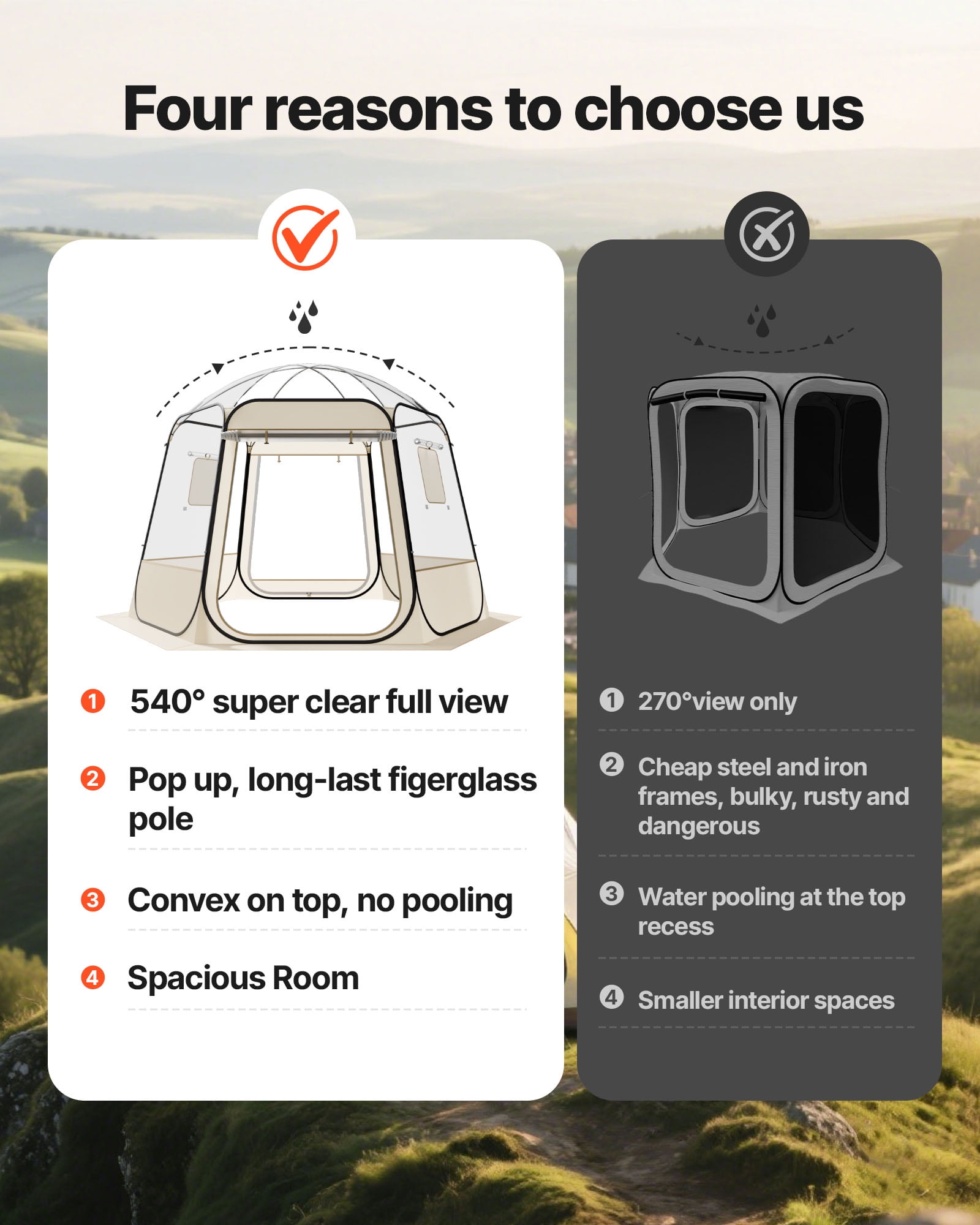 VEVOR Pop up Bubble Tent, 10 x 9.2 ft Waterproof & UV-Resistant, Clear Camping Tent Shelter, Outdoor Garden Dome Igloo Tents with Windows, 540° Panoramic View, for 4-8 Persons Patio Backyard