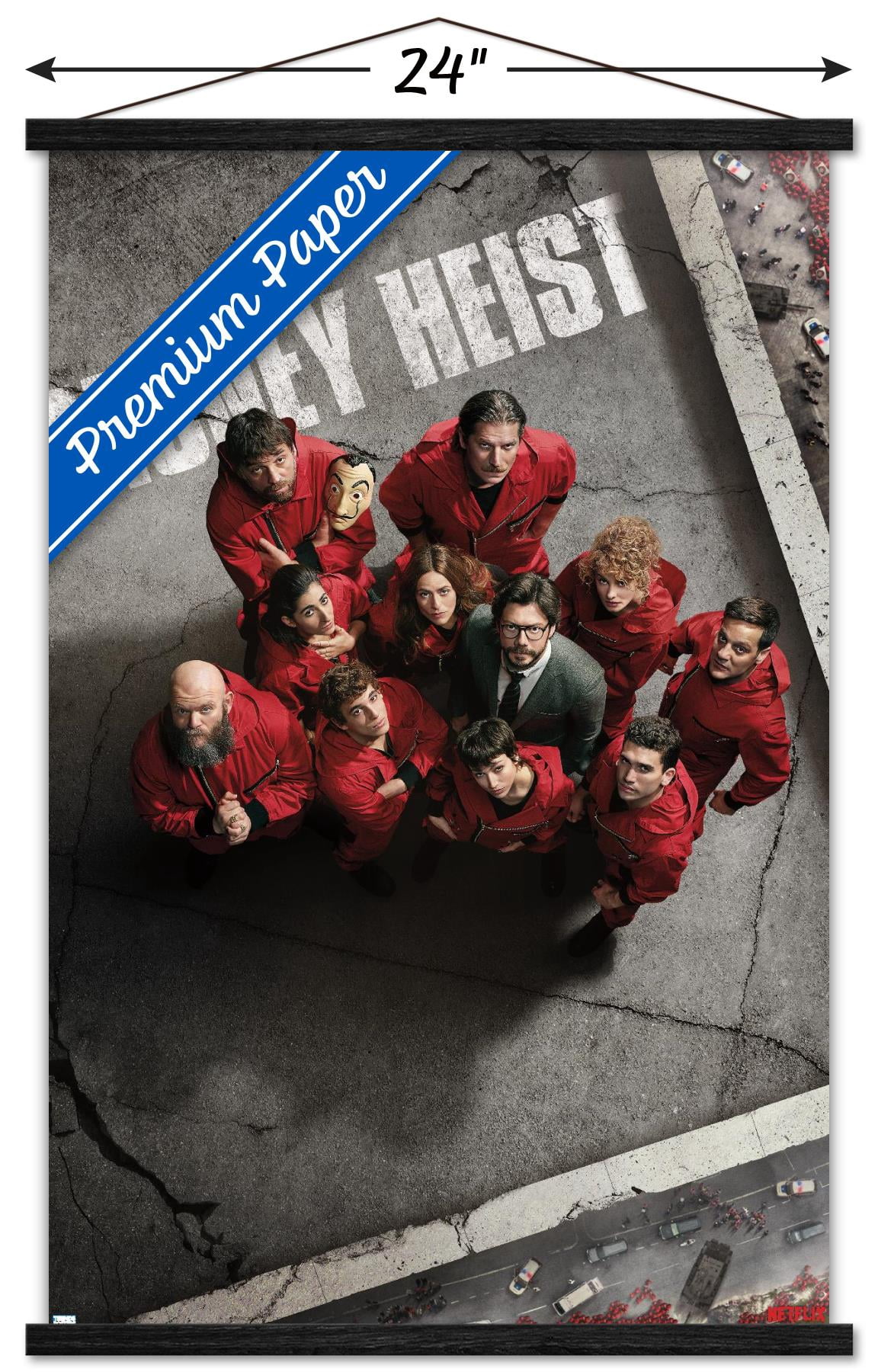 Netflix La Casa de Papel - Money Heist Roof Wall Poster with Wooden Magnetic Frame, 22.375" x 34"