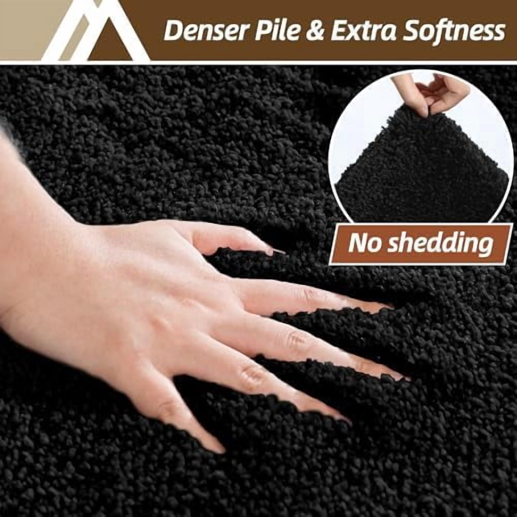 Bathroom Rugs Mat 16”x24” Absorbent Non-Slip Bath Mat Plush Shaggy Machine Washable Bath Rugs Soft Polyester Bath Mats for Bathroom Floor,Tub and Shower,Black