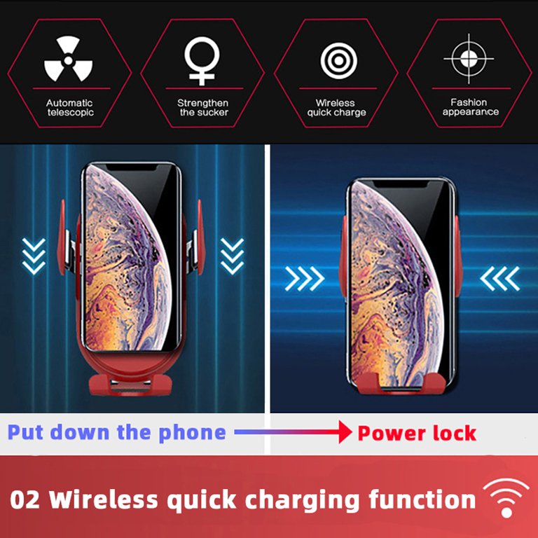 Qi Auto Wireless Car Charger Fast Charging Mount Clamping Air Vent