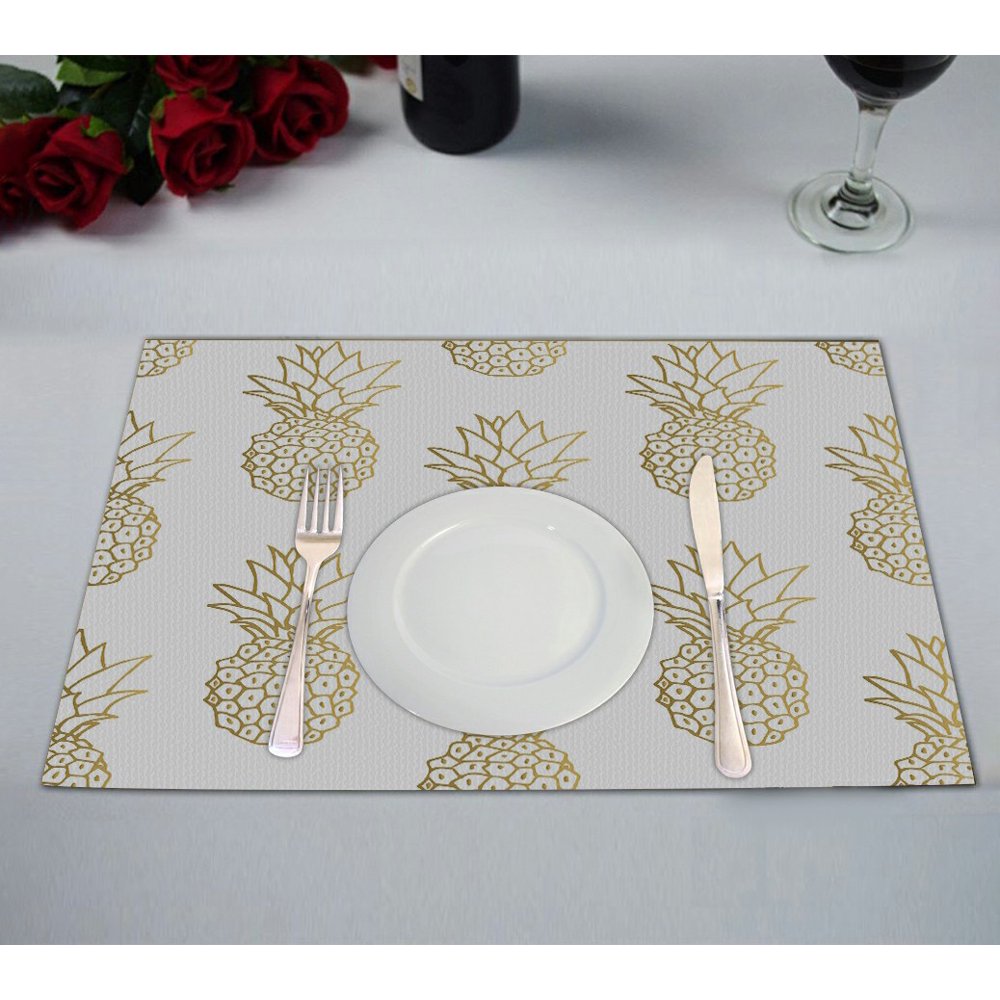 ABPHQTO Pattern Gold Pineapple Table Placemat Food Mat 12x18 Inch,Pack