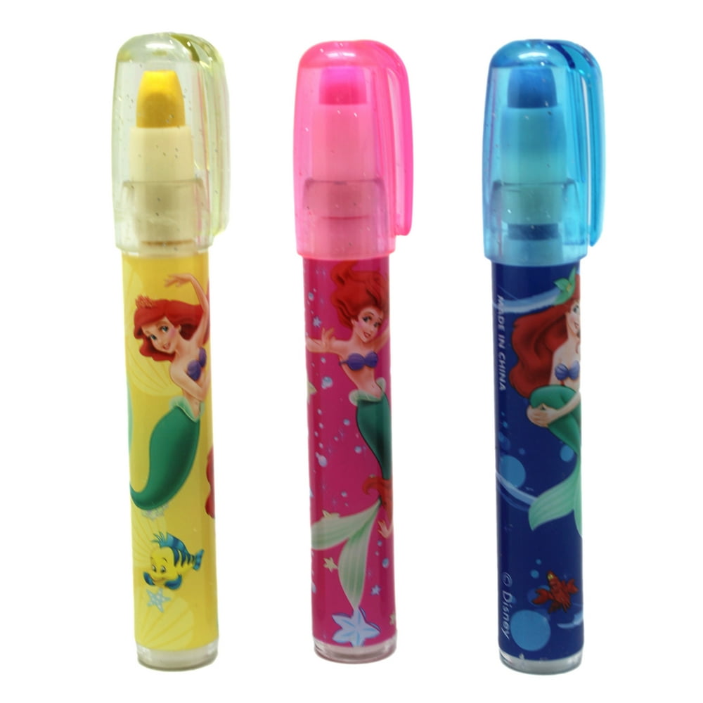 Princess Ariel Glittery Case Eraser Cartridge Assorted Pen Set (3pc