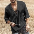 thumbnail image 2 of FRSASU Mens Retro Lace Up Pure Cotton Linen Like Versatile Breathable Lightweight Beach Summer Hippie Boho Shirts Black, 2 of 5