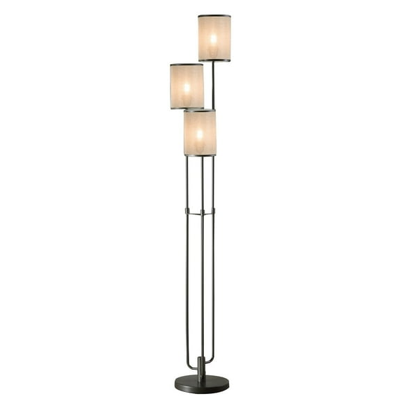 Zen 67 Inch Floor Lamp - 3 Drum Fabric Shades - Round Metal Base - Gray