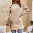 thumbnail image 4 of Fesfesfes Women Sweater Fall Winter Solid Color Button Crew Neck Sweater Long Sleeve Pocket Dress Sale or Clearance, 4 of 7