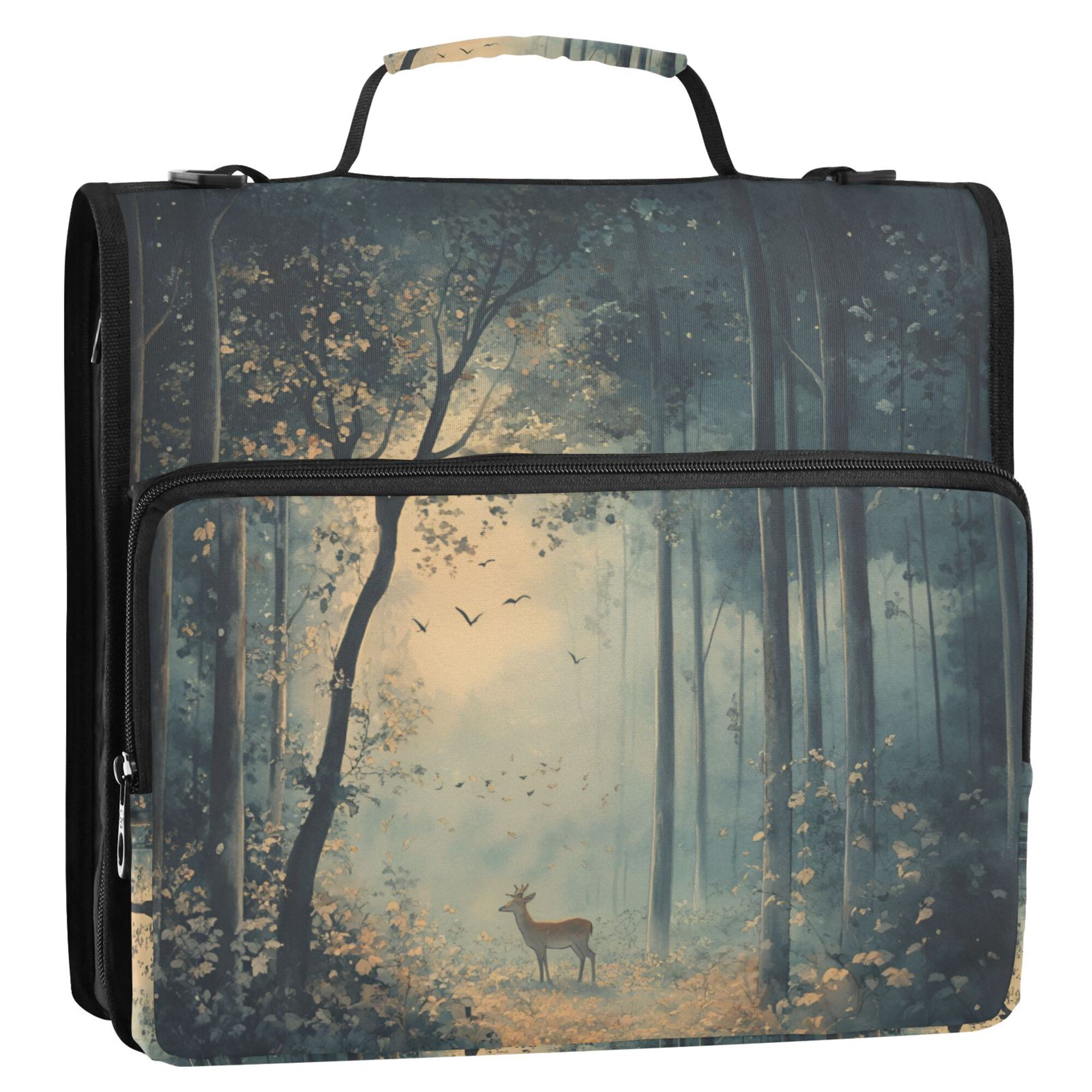 FORMRS Zipper Binder with Shoulder Strap 2-inch Ring 500 Sheet Capacity File Bag, Retro Forest