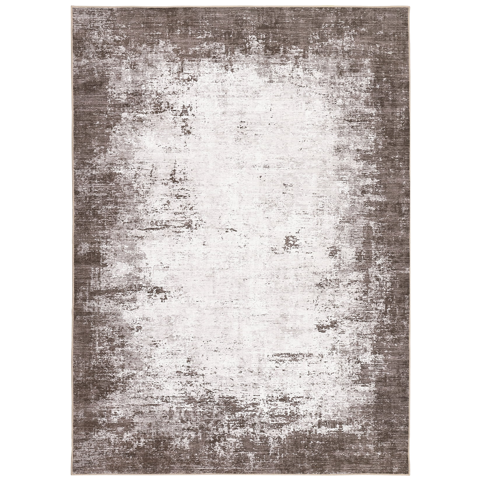 GlowSol 5'x7' Area Rug Washable Contemporary Abstract Rug Soft Non-Slip Low Pile Foldable Rugs for Dining Room Home Office, Brown