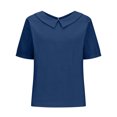 thumbnail image 4 of VgaVtl Women Blouses Casual Short Sleeve Cotton Linen Tops Women Cute Loose Solid Color Everyday Minimalist Tops,Blue M, 4 of 6