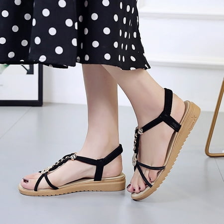 

Alueeu Women s sandals Women s Bohemian Beaded Sandals Flat-With Open Toe Elastic Beach Shoes