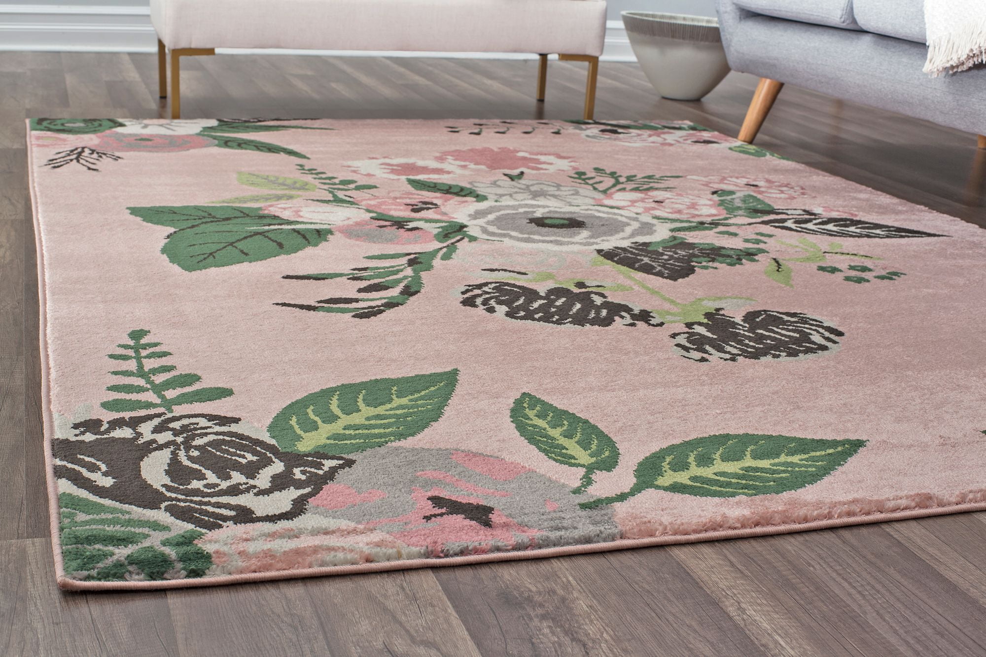 Rugs America Hanna VA40D Rose Garden Pink Floral Transitional Pink Area Rug, 5'x7'