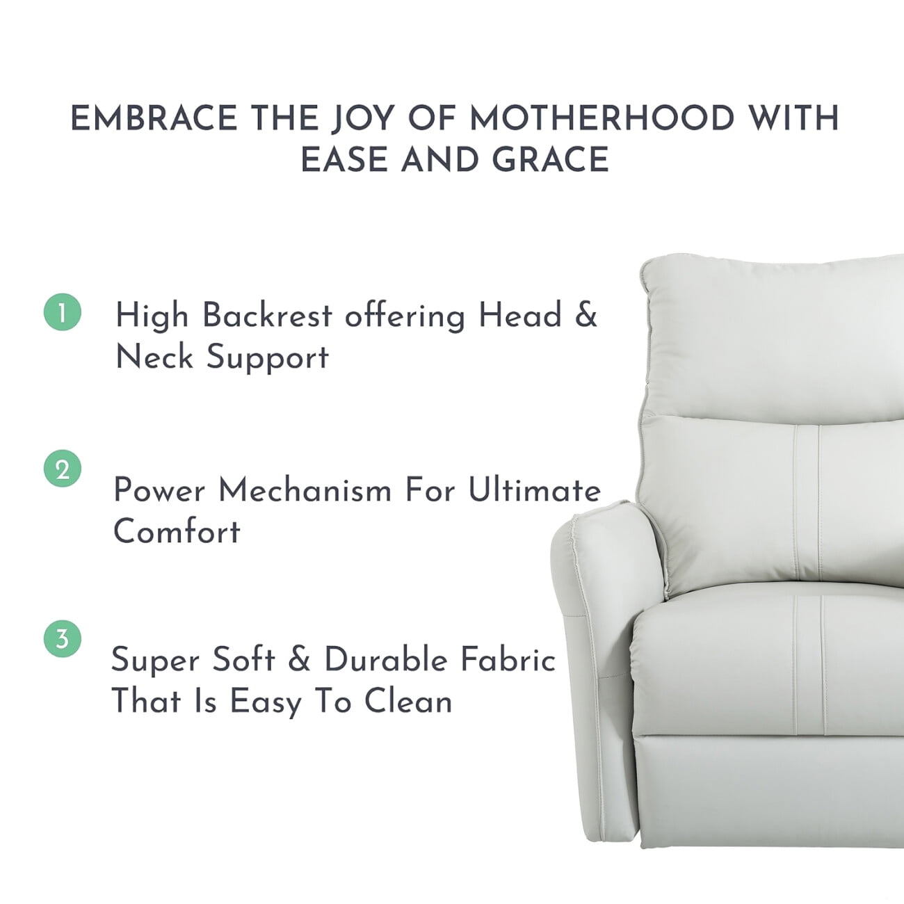 Rocker Recliner Chair, Swivel Recliner Chair with High Back & Footrest, Built-in USB Ports & Side Pocket, Rocking Chair Nursery in PU Leather, Glider Rocker Chair Reclining Sofa for Living Room, Grey