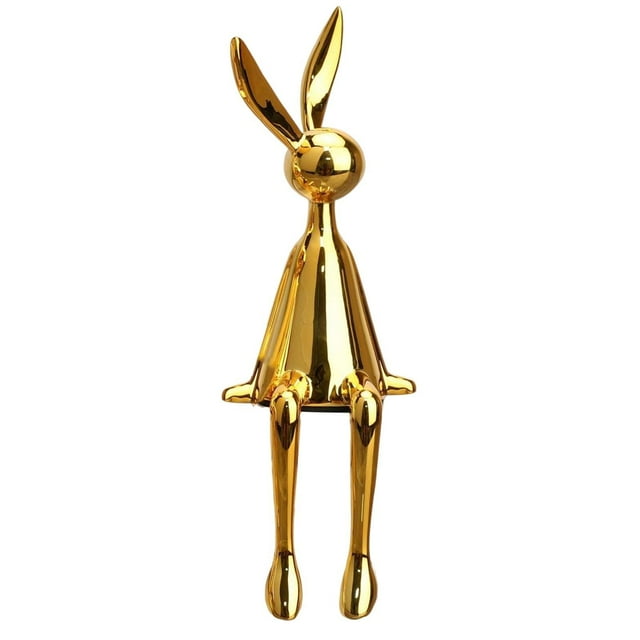 kurtrusly Sitting Rabbit Ornament Bunny Figurine for Bookshelf Living Room Bedroom Golden S 1Set