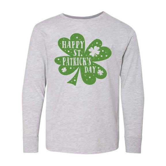 Inktastic Happy St. Patrick's Day Shamrock in Green Long Sleeve Youth T-Shirt