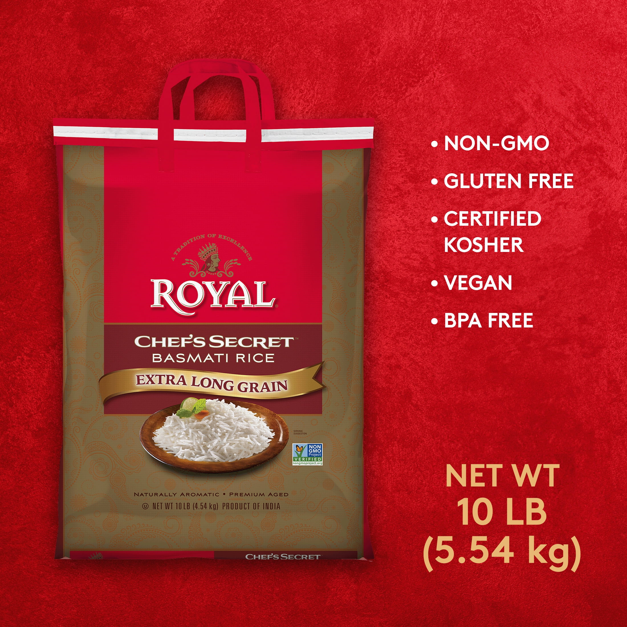 Royal Chef's Secret Extra Long Grain Basmati Rice, 10 Lb Bag