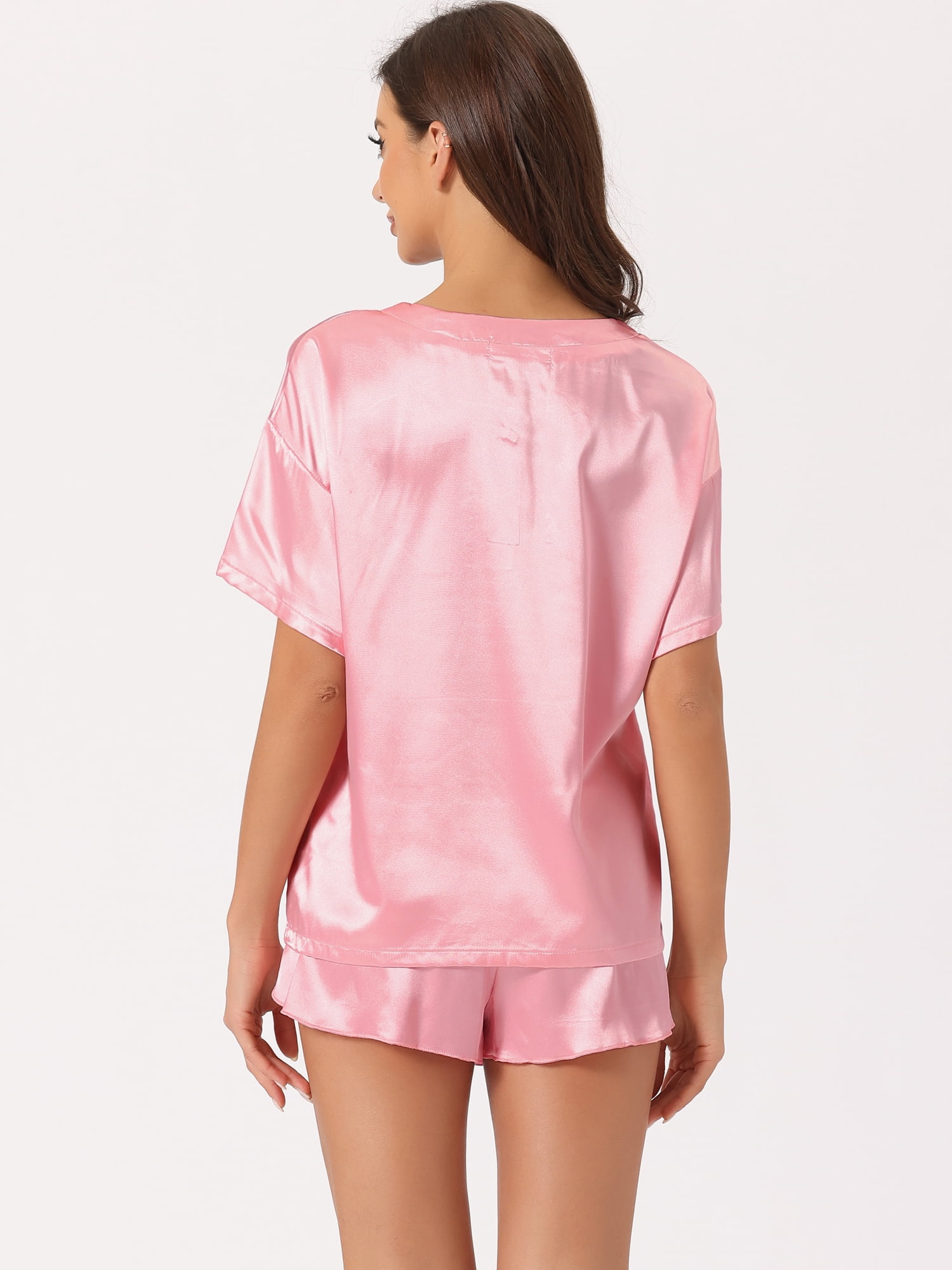 DARING DIVA Women's Satin Pajama Pullover T-shirt with Shorts Lounge Sets XS Pink
