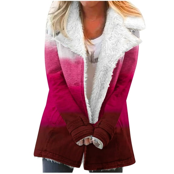 Winter Warm Jackets for Womens Fashion Plus Size Zip Up Composite Plush Button Lapels Jacket Outwear Coat