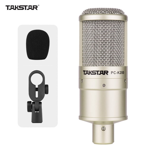 AMERTEER PC-K200 Cardioid-directional Condenser Recording Microphone Metal Structure Wide Frequency Response with Shock Mount for Network Karaoke Live Broadcast Recording Instrument Recor