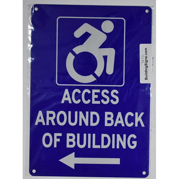 ACCESSIBLE Entrance Arrow Left Sign (Aluminum Reflective, Rust Free, Blue 7x10)-The Pour Tous Blue LINE
