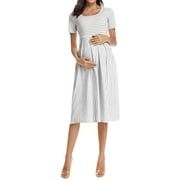 jovati Women Pregnant Maternity Nursing Solid Breastfeeding Summer Maternity Dress