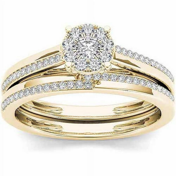 1/3 Carat T.W. Diamond 10kt Yellow Gold Cluster Engagement Ring Set