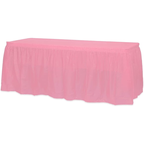 Nvzi 2 juegos de faldones de plástico para mesas rectangulares con manteles, cubierta de plástico desechable para mesa, 53,93" x 107,87" para fiestas de cumpleaños (rosa)