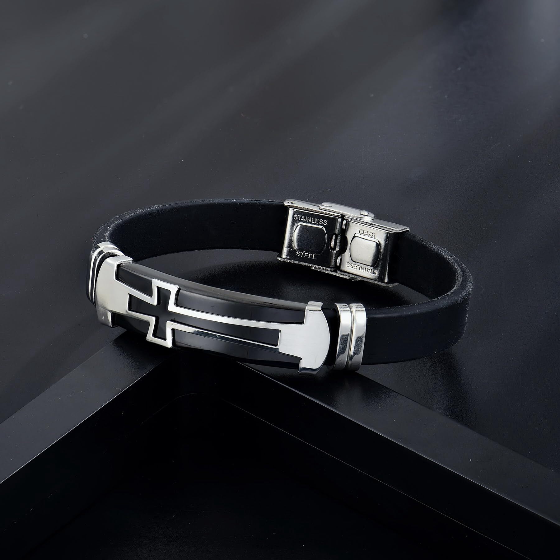Inpasne Men's Leather Bracelet Braided Wristband Bangle Stainless Steel Bracelet Jewelry Gifts for Men Husband Dad