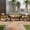 4PCS-Brown, variant on 4-Piece Outdoor Patio Conversation Set, Modern Iron Patio Furniture Set for 5 People with Acacia Wood Armrests Removable Cushion and Solid Wood Coffee Table for Garden and Backyard, Beige