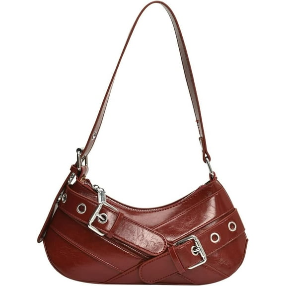JUYGO Women PU Leather Punk Shoulder Bag Y2K Crossbody Bag Vintage Clutch Purse Adjustable Strap Armpit Bag for Vacation T