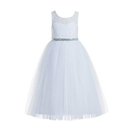 

EkidsBridal White Floral Lace Scoop Neck A-Line Flower Girl Dresses Keyhole Back Communion Dresses Pageant Dress 178