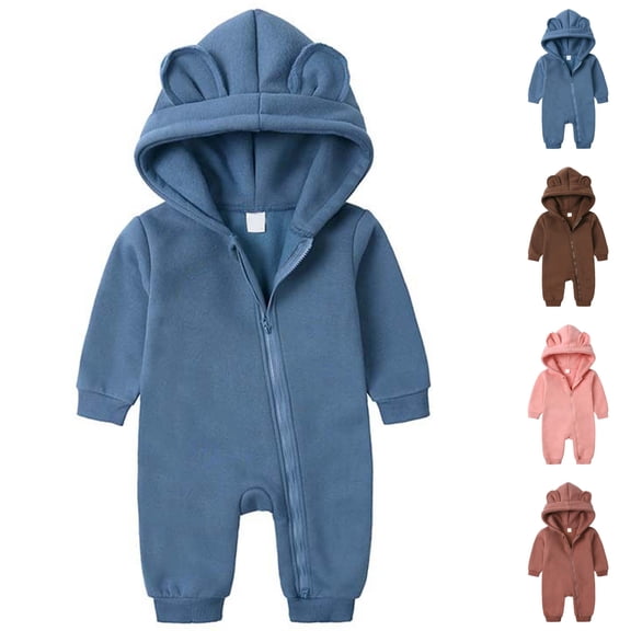Sentuca Baby Bodysuit Cotton Bear Ears Romper Hoodies Casual Zipper Fall Winter Boys Girls Jumpsuits Blue Size 3-6M