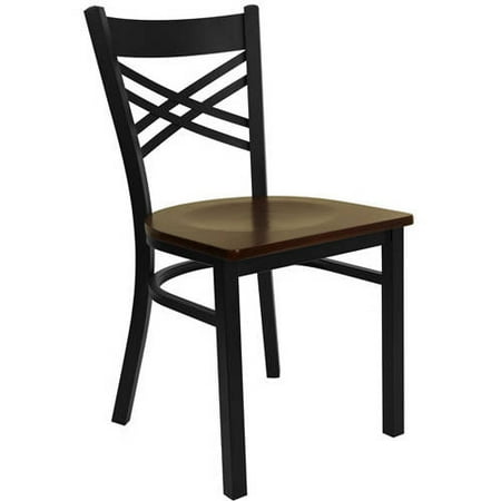 Flash Furniture X-Back Chairs - Set of 2, Black Metal / Mahogany Wood Seat