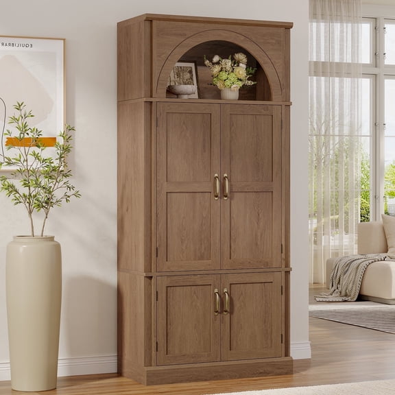 PIXOURA 71" Tall Kitchen Pantry Cabinet, Wood Pantry Cupboard with Adjustable Shelves, Freestanding for Dining Room and Living Room,Brown