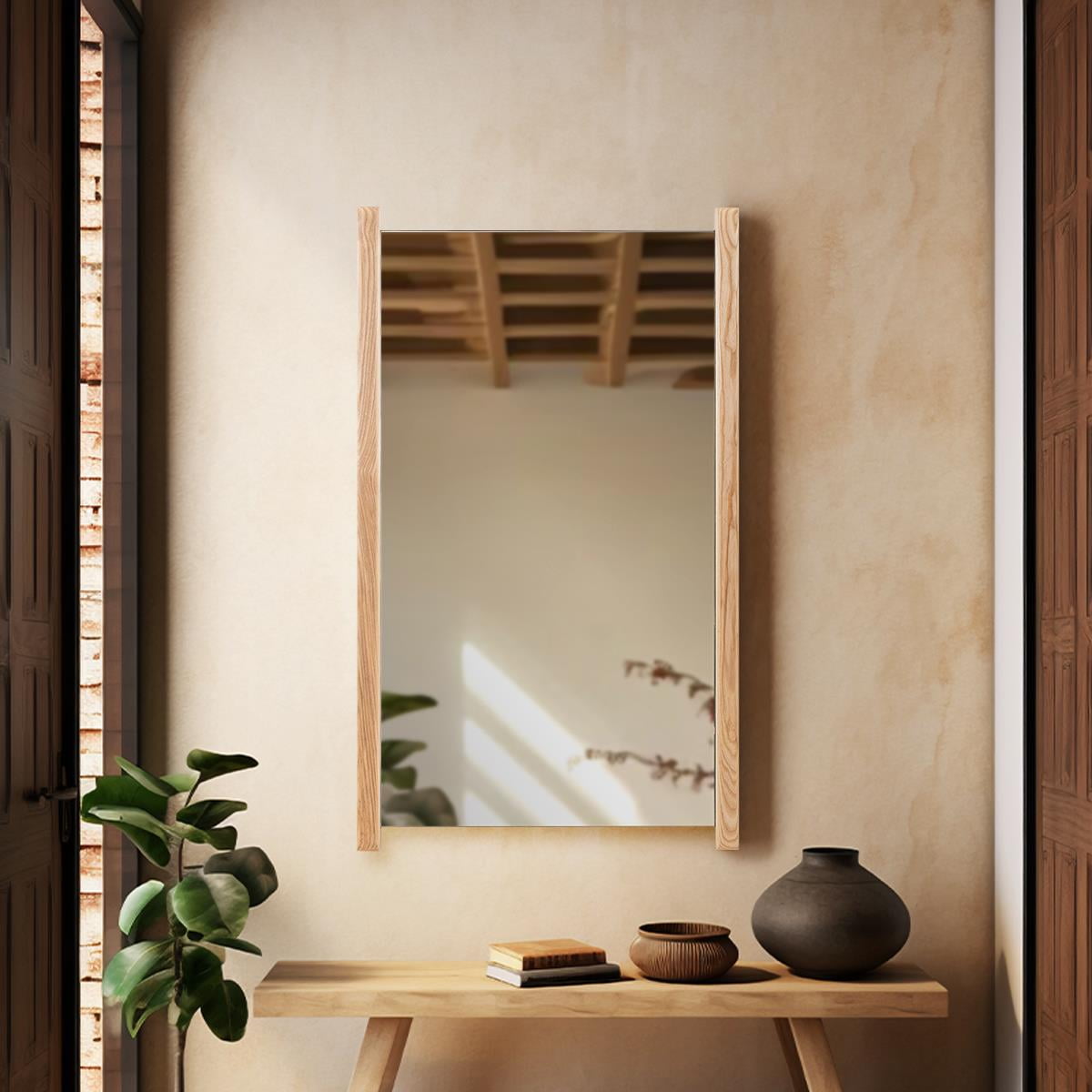 Tyler Dillon Rectangular Bleached Oak Side Framed Vanity Mirror - 40"H x 24"W