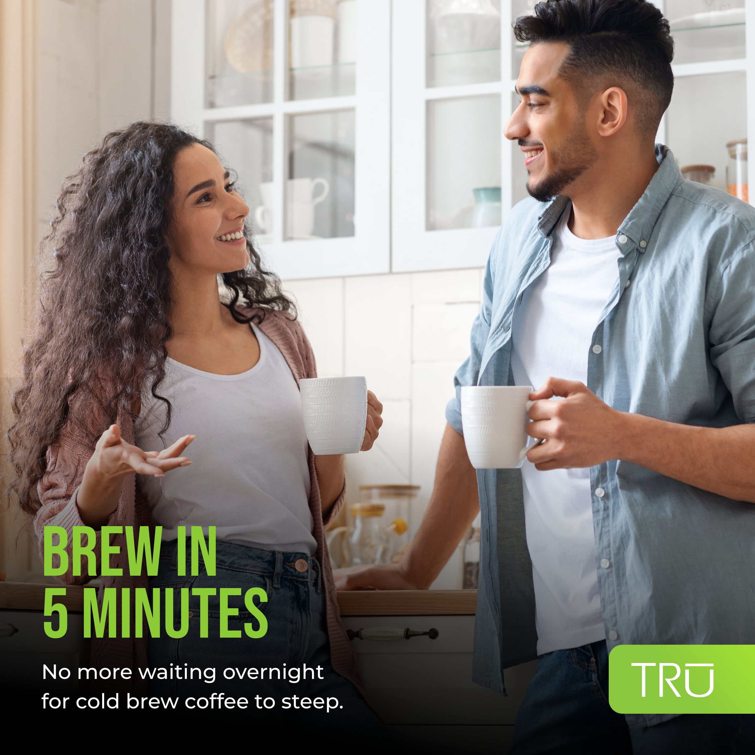 TRU Rapid Cold Brew Coffee Maker - Adjustable Brew Strength for Mild, Medium & Bold Coffee - Patented Vacuum Technology for Fast Extraction - Dual Mesh Filters - Makes 17 oz