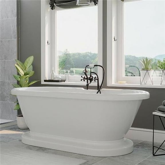 Cambridge Plumbing Acrylic Double Ended Pedestal Bathtub - Polished Chrome - 60 x 30 in.