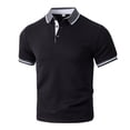 thumbnail image 3 of Mens Summer Color Block Polo Shirt Contrast Collar T Shirt Summer Short Sleeve Top Black L, 3 of 9
