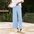 thumbnail image 6 of Summer Pants for Women Linen Pants Women High Waisted Flare Wide Leg Capri Work Business Casual Ankle With Pockets Fit Large Elastic Leather for Track Workout Editor Casual Pant Light Blue S, 6 of 9
