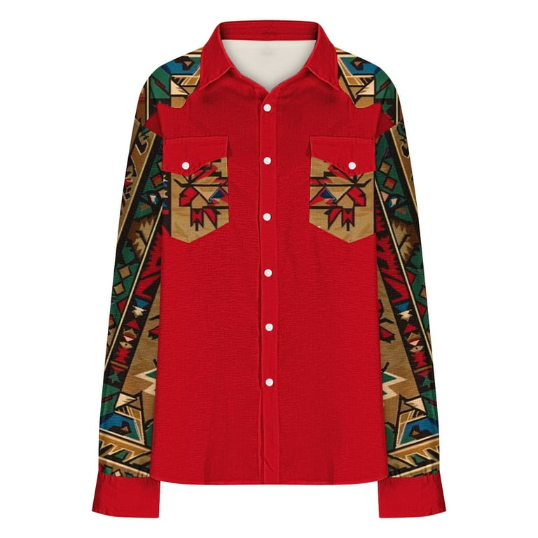 ZRGHAOYLQ Men's Aztec Shirts 2025 Long Sleeve Button Down T