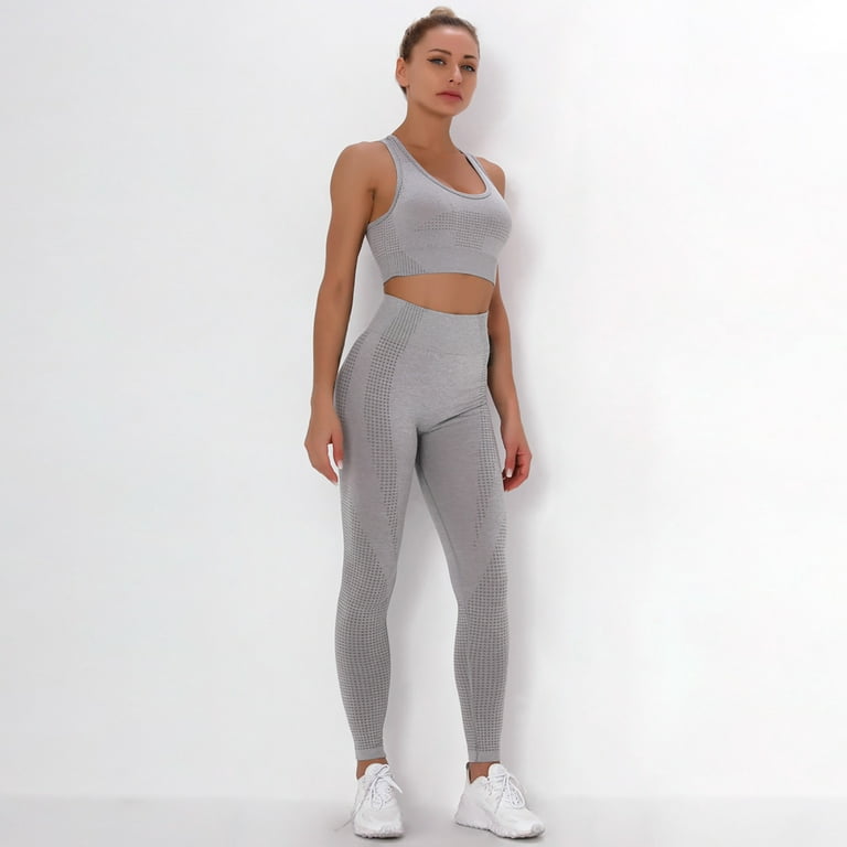 HAPIMO Women's Seamless Sportswear Workout Set Gym Sport Bra Tracksuit  Women Clothes Two Piece Yoga High Waist Leggings Sales Gray S