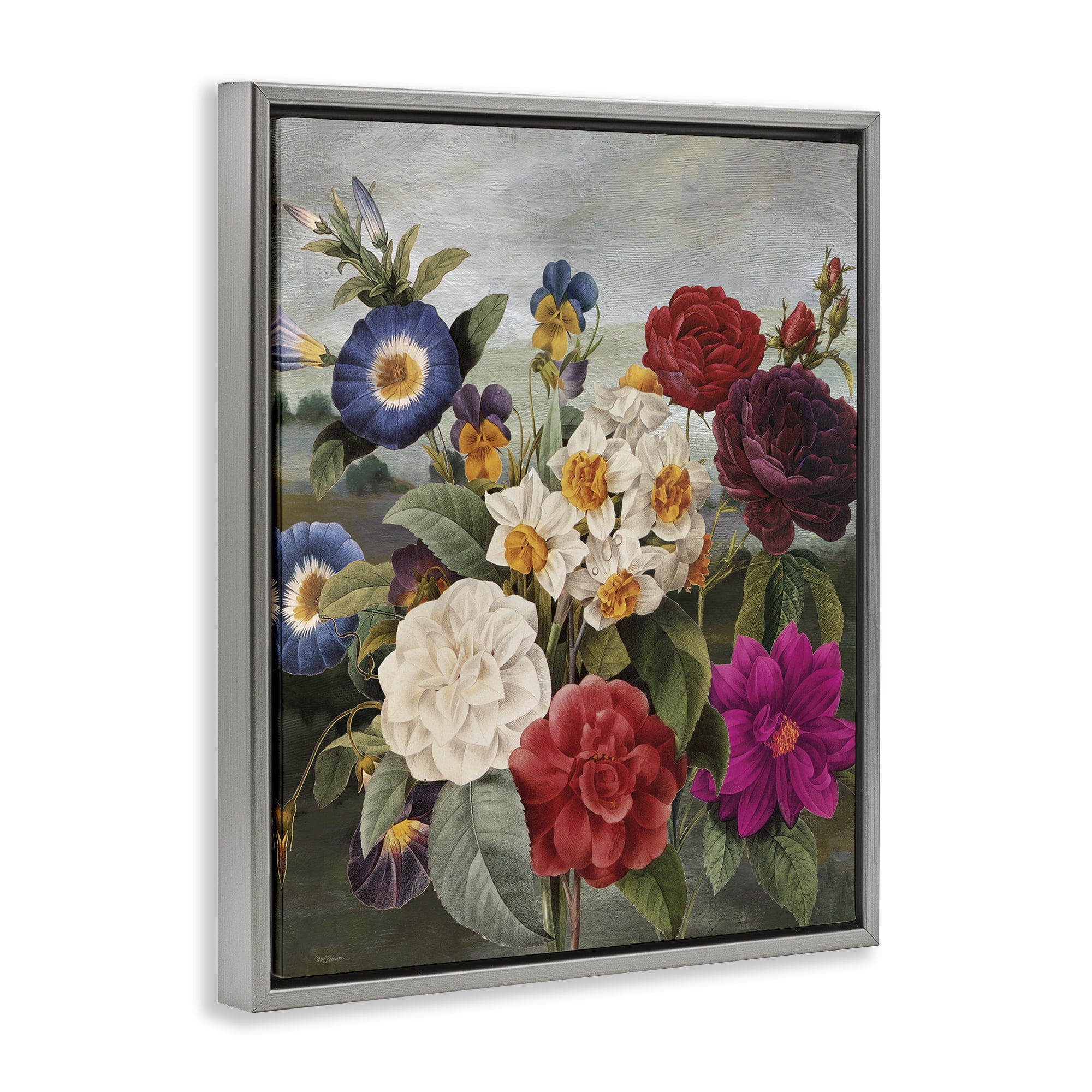 Stupell Industries Assorted Vintage Blooms Botanical & Floral Painting Gray Floater Framed Art Print Wall Art, 25 x 31