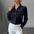 thumbnail image 5 of Babysbule Women's Long Sleeve Pearl Beaded Collared Button Down Blouse, Elegant Solid Color Casual Top for Office Party and Daily Wear, 5 of 6
