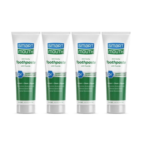 SmartMouth Premium Zinc Ion Toothpaste, Helps with Cavity, Enamel & Plaque, Mild Mint, 4 Pack (6 oz Each)