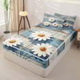 thumbnail image 3 of Erosebridal Farm Daisy Bloom Zipper Queen Comforter Set with Fitted Sheet and 2 Pillowcases,Rustic Wooden Plank Zipper Bedding Set,Teal Taupe White,Reversible, 3 of 5