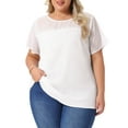 thumbnail image 1 of Blusas de verano de manga corta lisas para mujer de tallas grandes GRACE & GRANDEUR con panel de encaje y lunares 2X blancas, 1 of 1