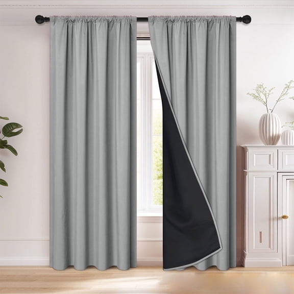 Grey Blackout Curtains for Bedroom 80 Inch Length 2 Panels Set, Solid Thermal Insulated Energy Saving Rod Pocket Window Treatment Curtains Blackout Drapes, W40 x L80 Inch, Grey