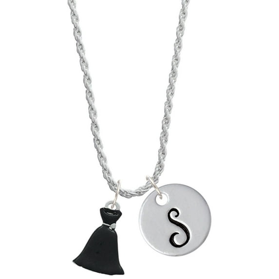 Delight Jewelry Black Dress Silvertone Script Initial Disc - S - Charm Necklace, 20"+3"