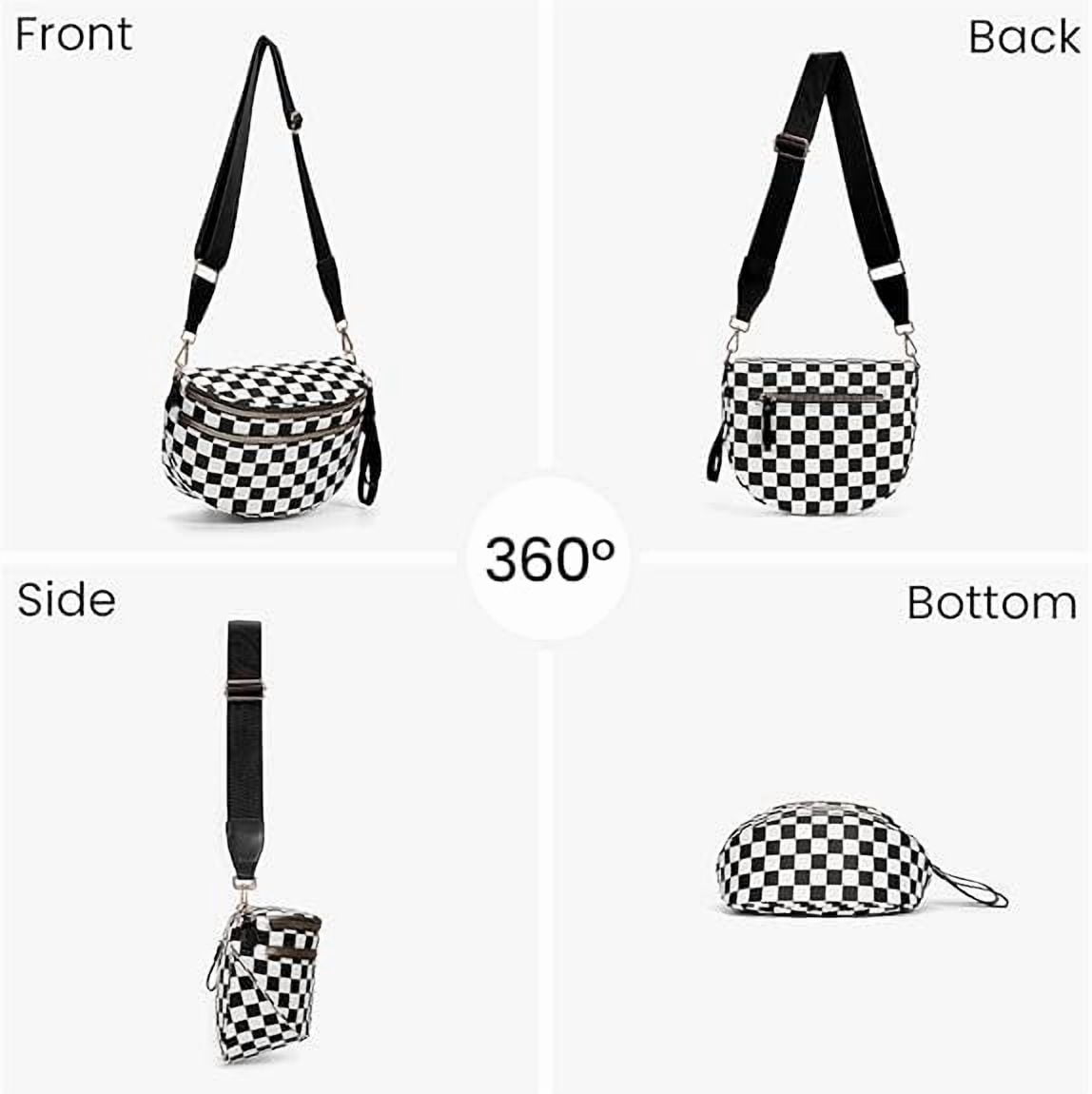 Checkerboard Pattern Nylon Belt Bag for Women - Convertible Crossbody or Waist Pack